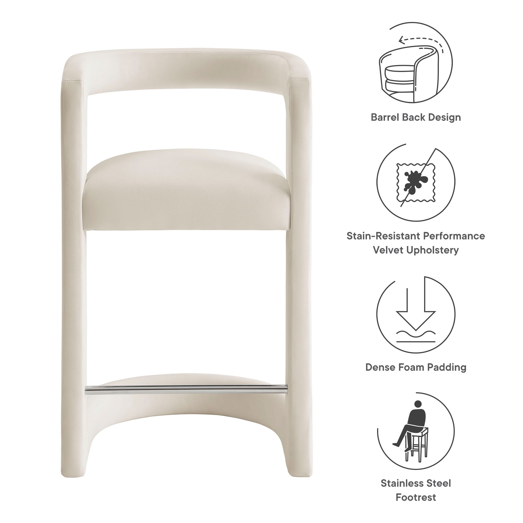 Winslow Performance Velvet Counter Stool - Alabaster