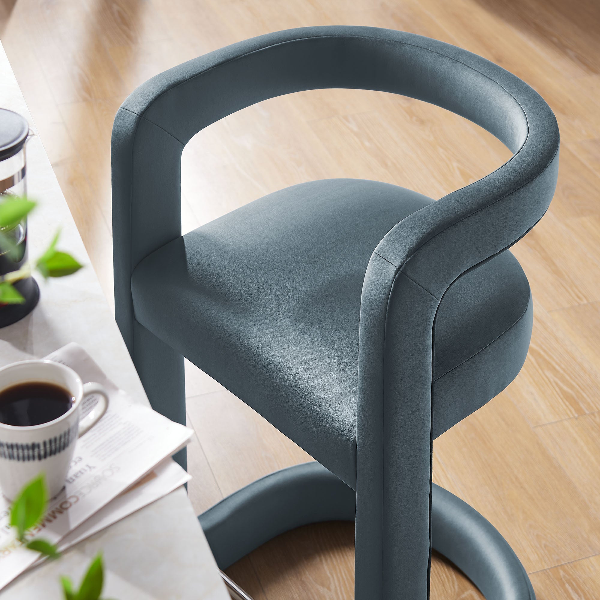 Winslow Performance Velvet Counter Stool - Cadet Blue