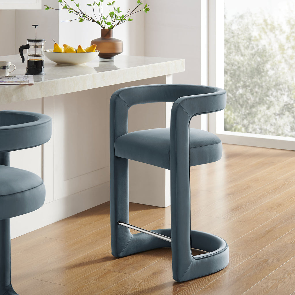 Winslow Performance Velvet Counter Stool - Cadet Blue