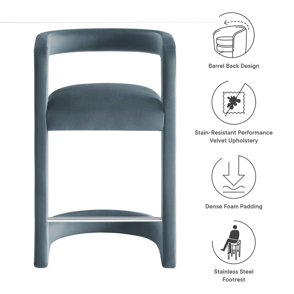 Winslow Performance Velvet Counter Stool - Cadet Blue