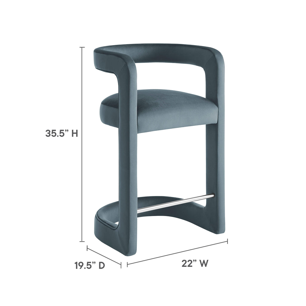 Winslow Performance Velvet Counter Stool - Cadet Blue