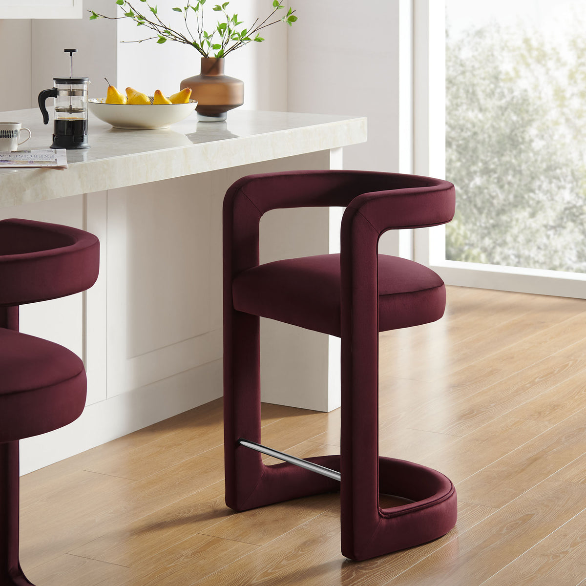 Winslow Performance Velvet Counter Stool - Mulberry