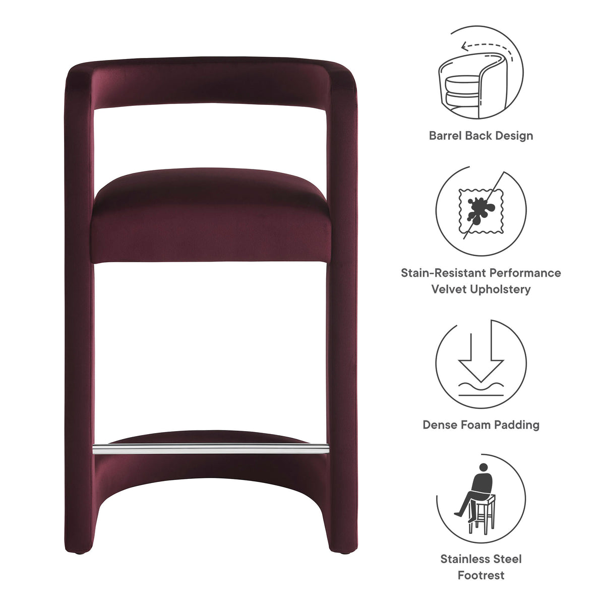 Winslow Performance Velvet Counter Stool - Mulberry