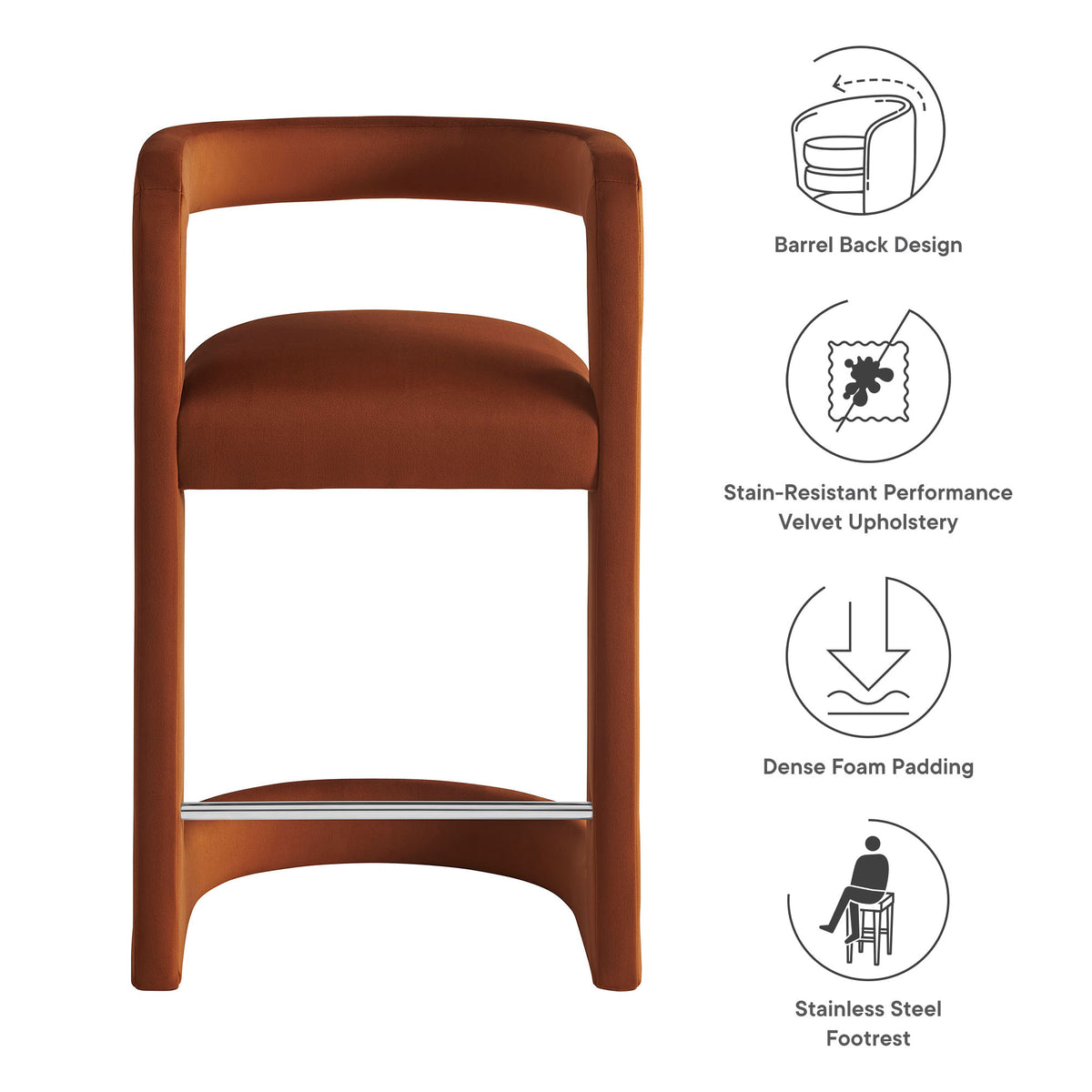 Winslow Performance Velvet Counter Stool - Rust