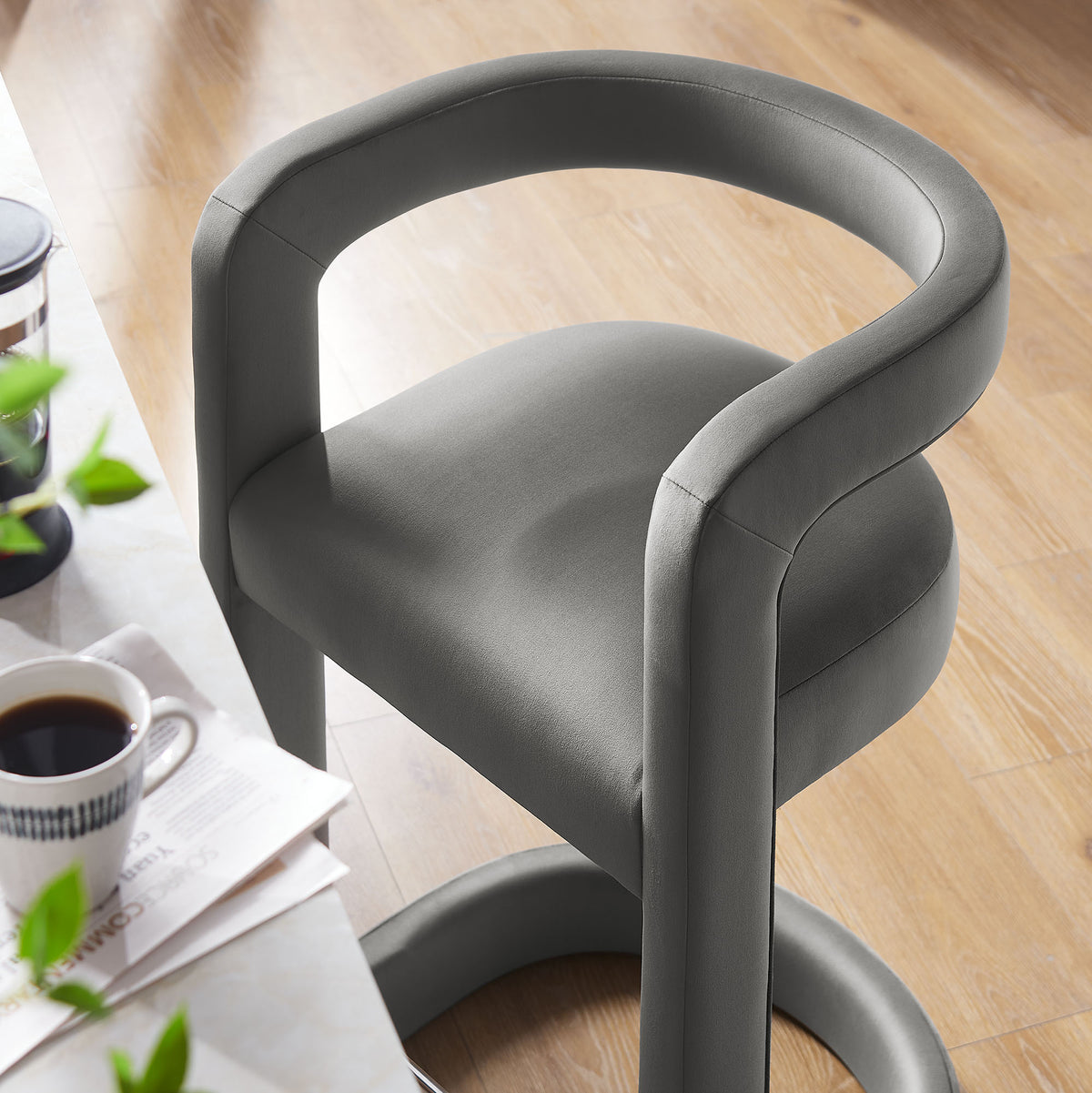 Winslow Performance Velvet Counter Stool - Storm Gray
