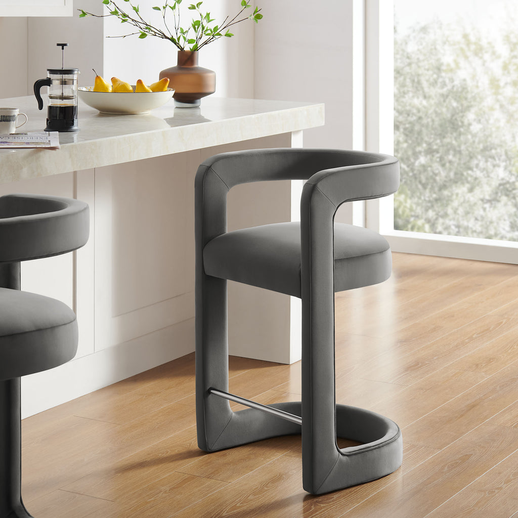 Winslow Performance Velvet Counter Stool - Storm Gray