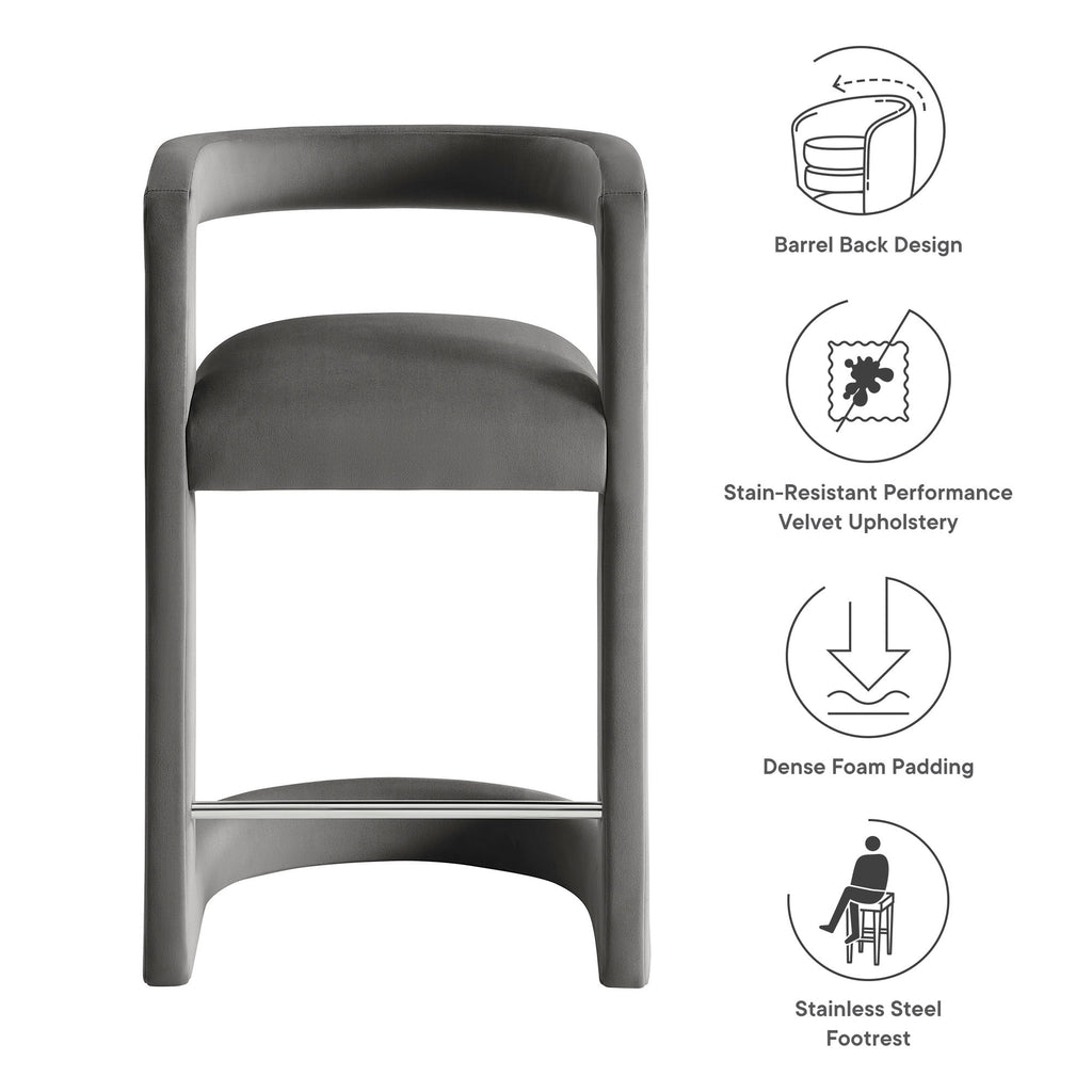Winslow Performance Velvet Counter Stool - Storm Gray