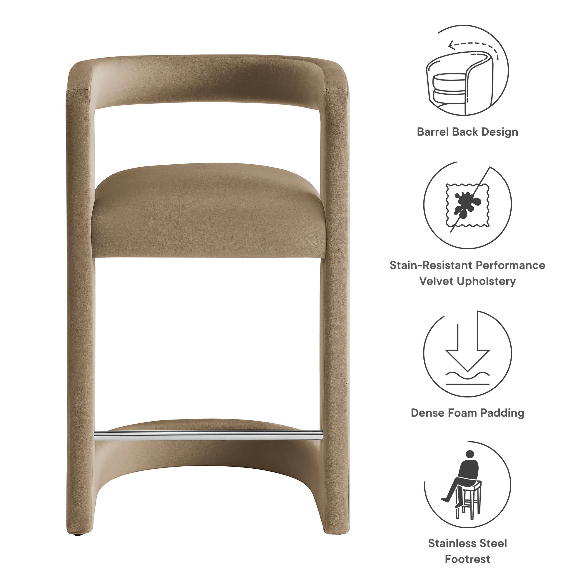 Winslow Performance Velvet Counter Stool - Taupe