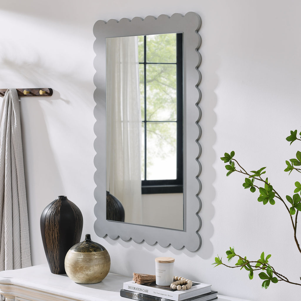 Emmeline Scalloped Rectangle Wall Mirror - Light Gray