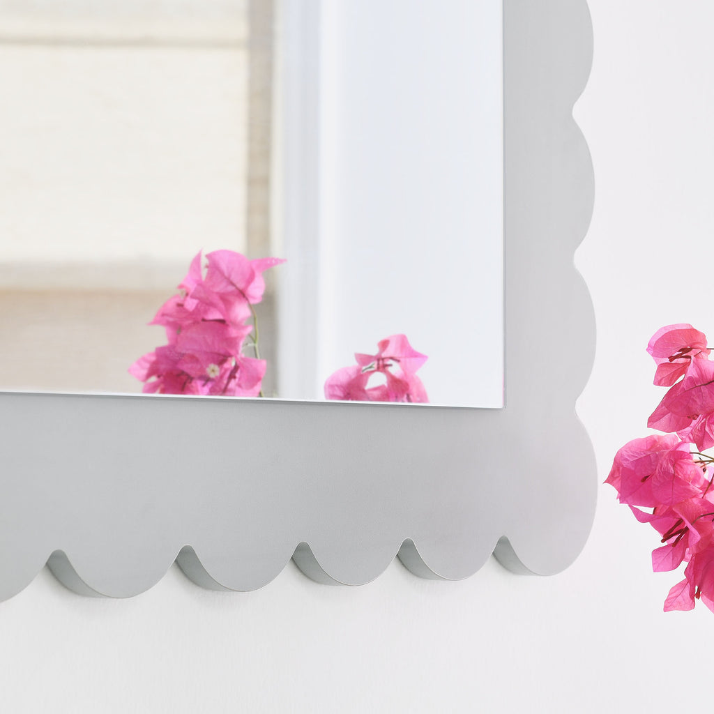 Emmeline Scalloped Rectangle Wall Mirror - Light Gray