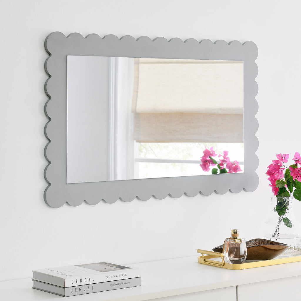 Emmeline Scalloped Rectangle Wall Mirror - Light Gray