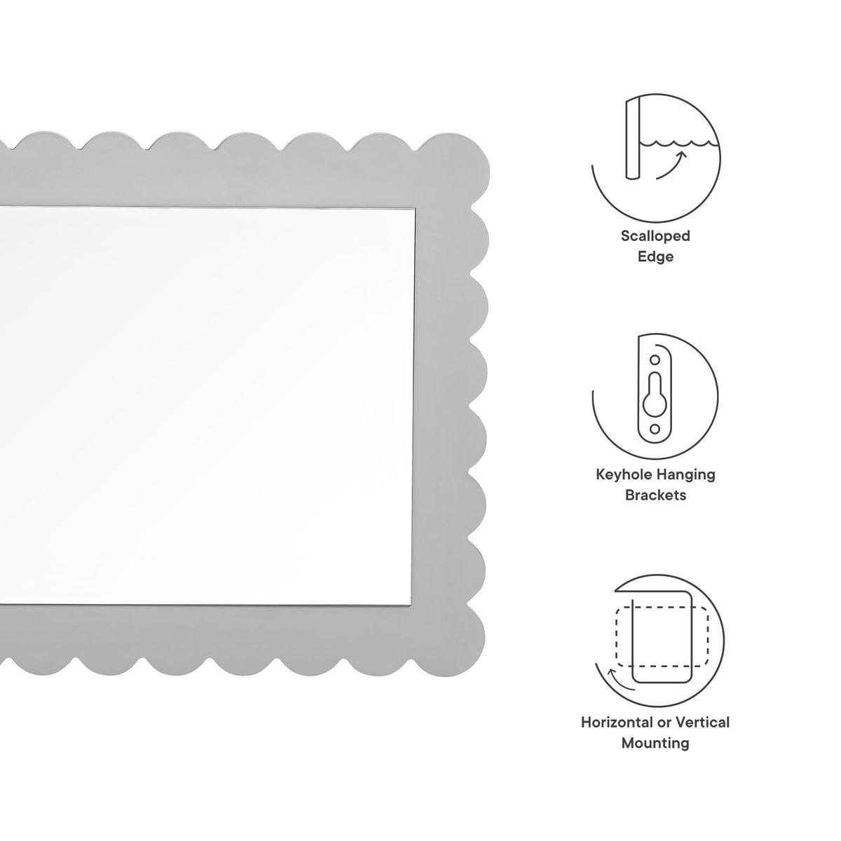 Emmeline Scalloped Rectangle Wall Mirror - Light Gray