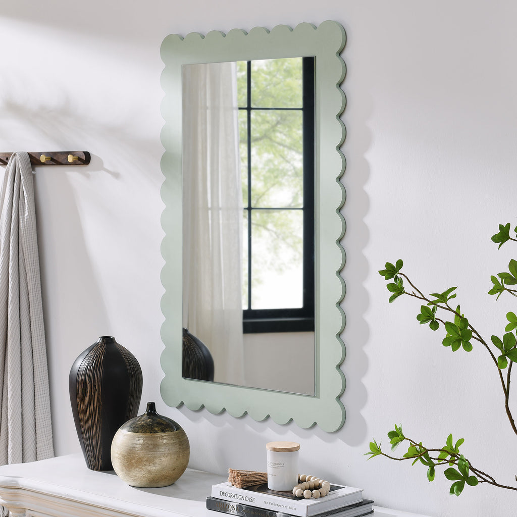 Emmeline Scalloped Rectangle Wall Mirror - Sage