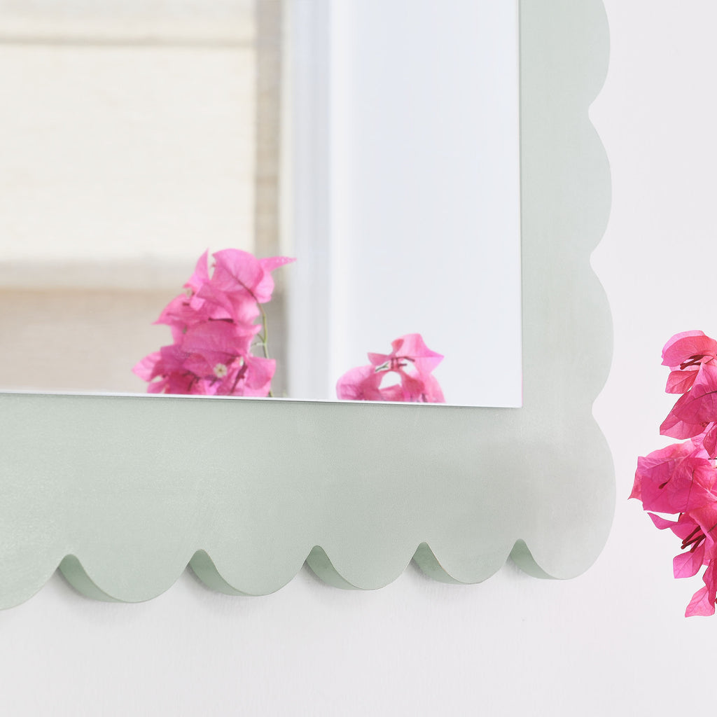 Emmeline Scalloped Rectangle Wall Mirror - Sage