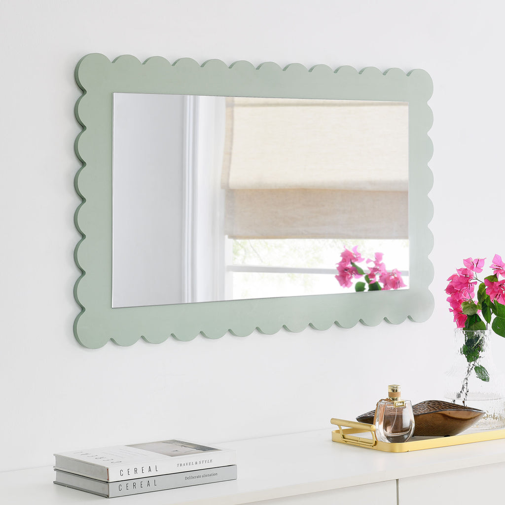 Emmeline Scalloped Rectangle Wall Mirror - Sage