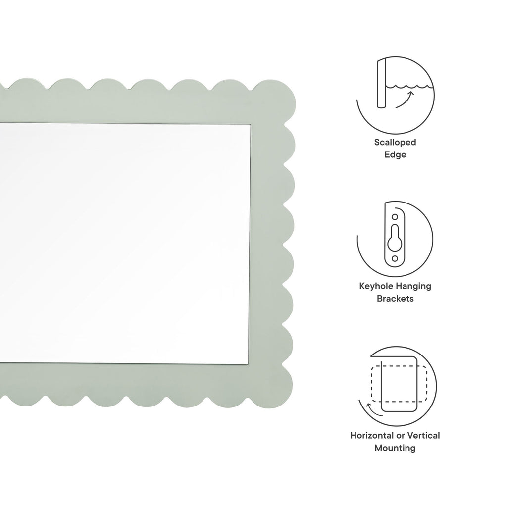 Emmeline Scalloped Rectangle Wall Mirror - Sage