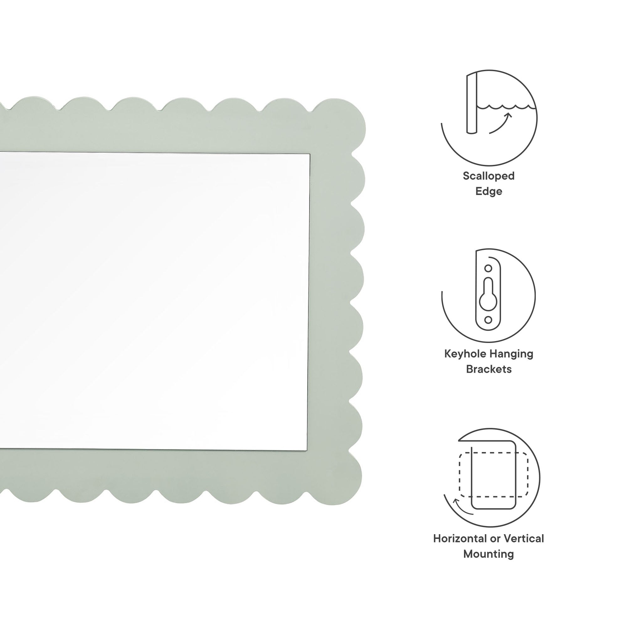 Emmeline Scalloped Rectangle Wall Mirror - Sage