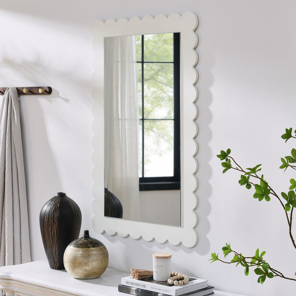 Emmeline Scalloped Rectangle Wall Mirror - White