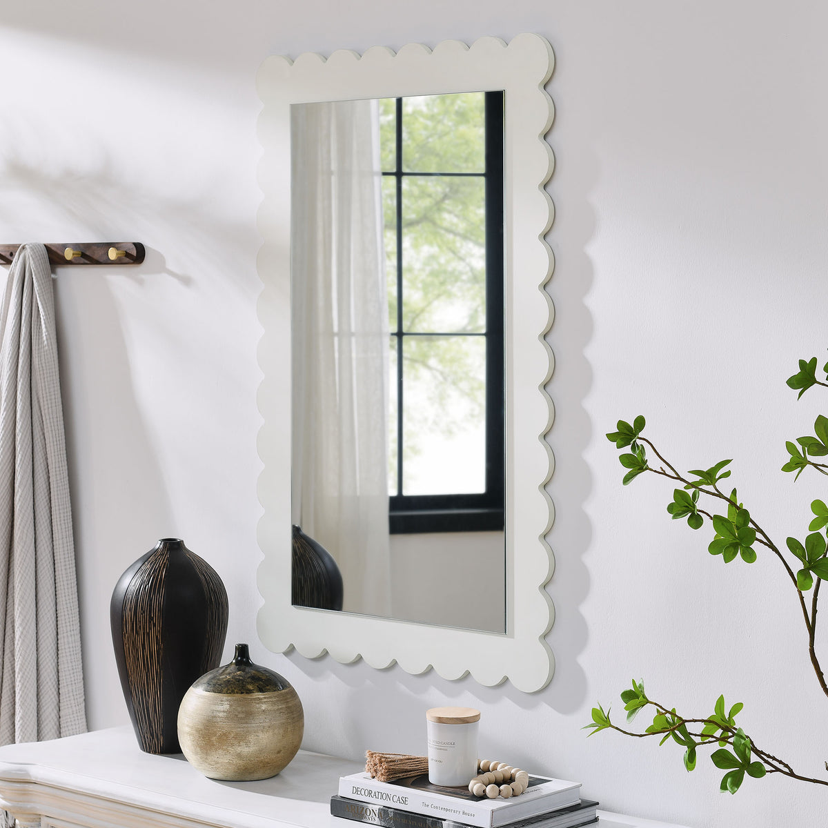 Emmeline Scalloped Rectangle Wall Mirror - White