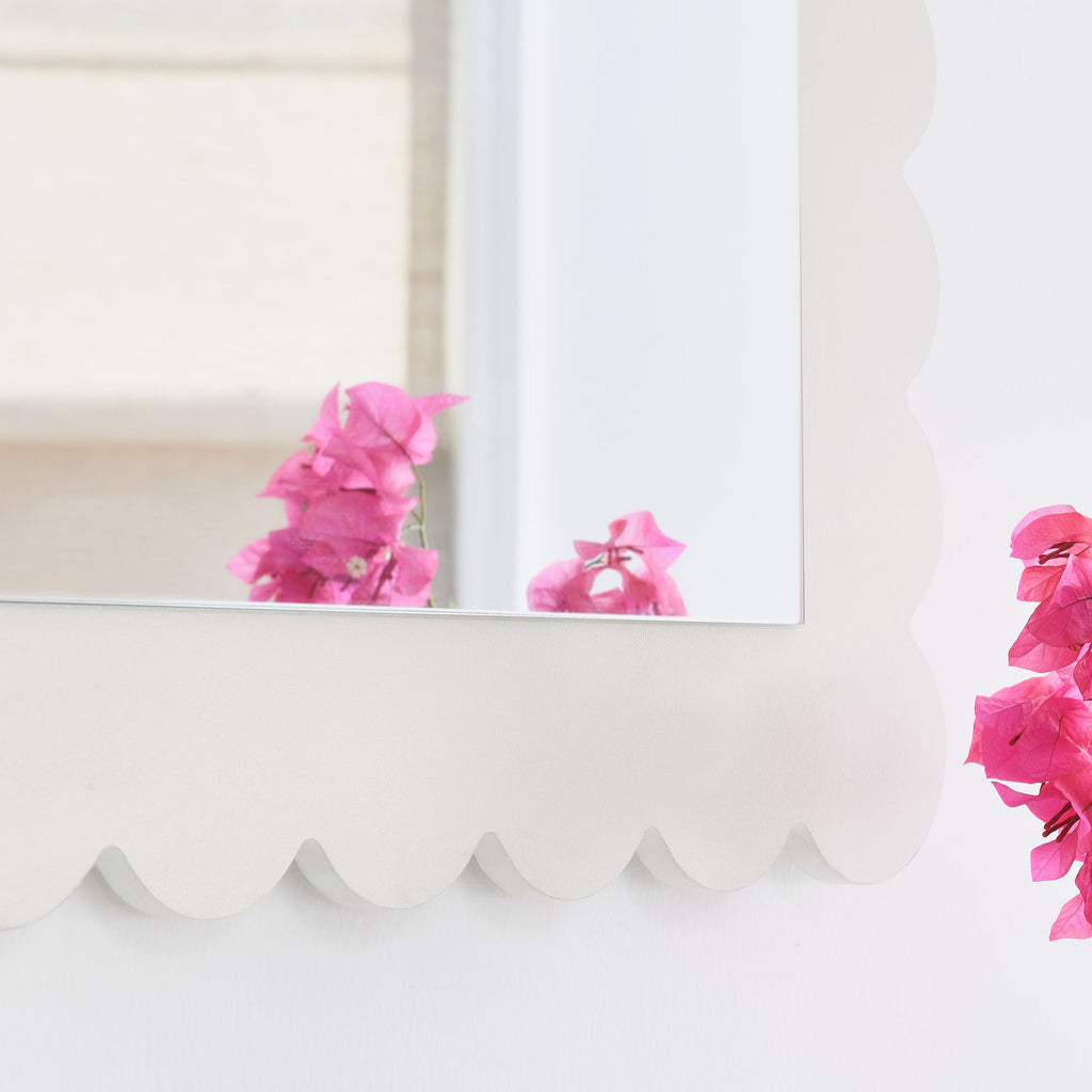 Emmeline Scalloped Rectangle Wall Mirror - White