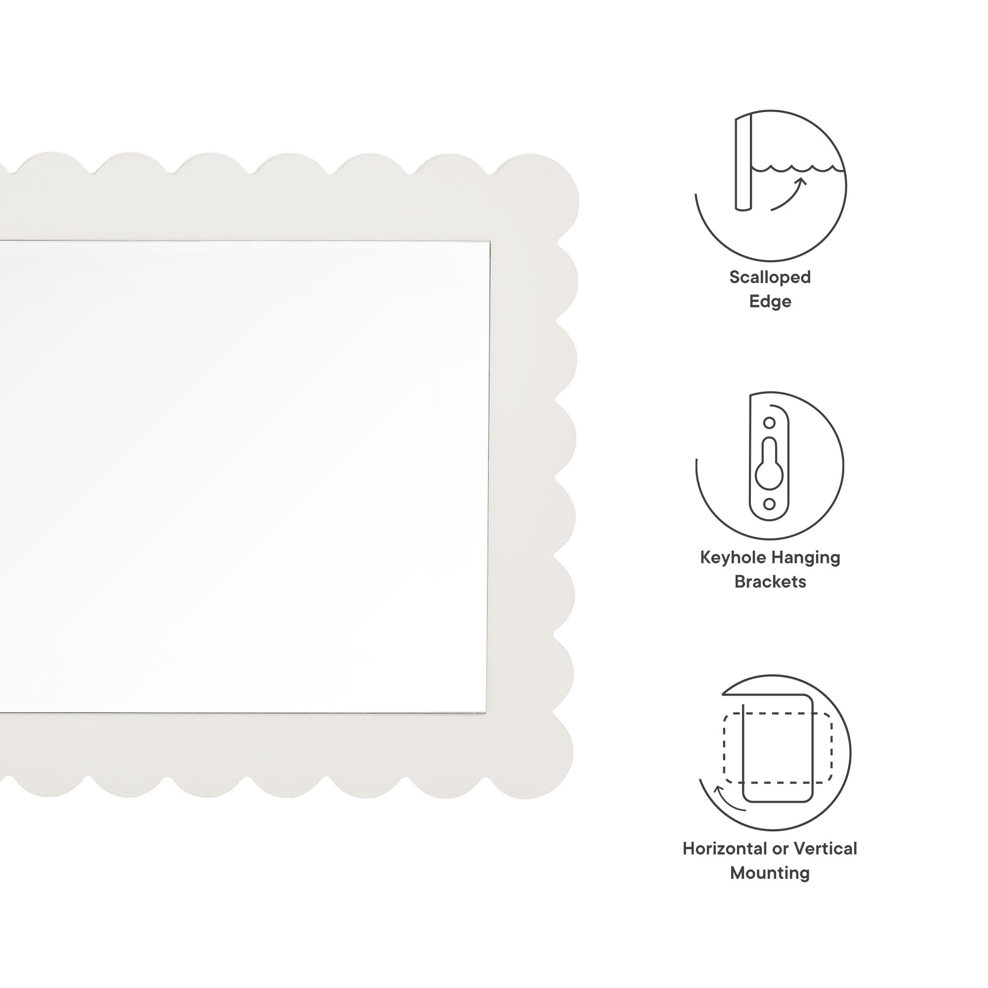 Emmeline Scalloped Rectangle Wall Mirror - White