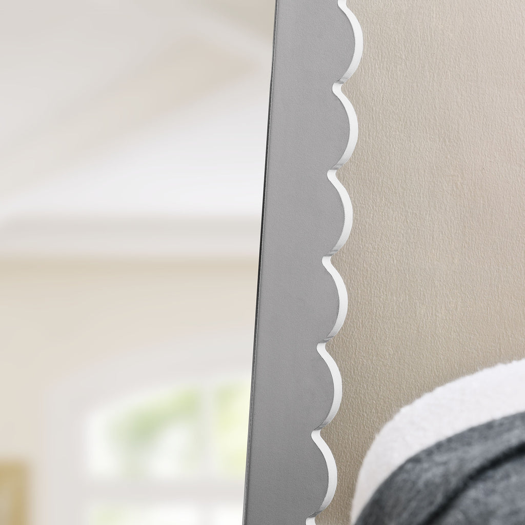 Emmeline Scalloped Rectangle Floor Mirror - Light Gray