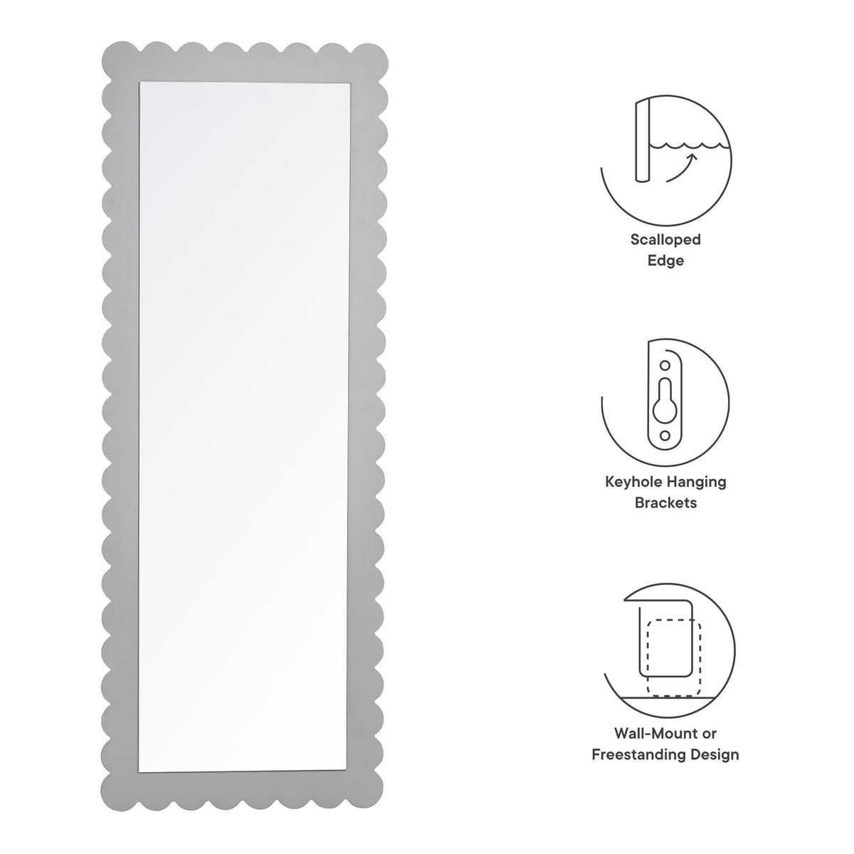 Emmeline Scalloped Rectangle Floor Mirror - Light Gray