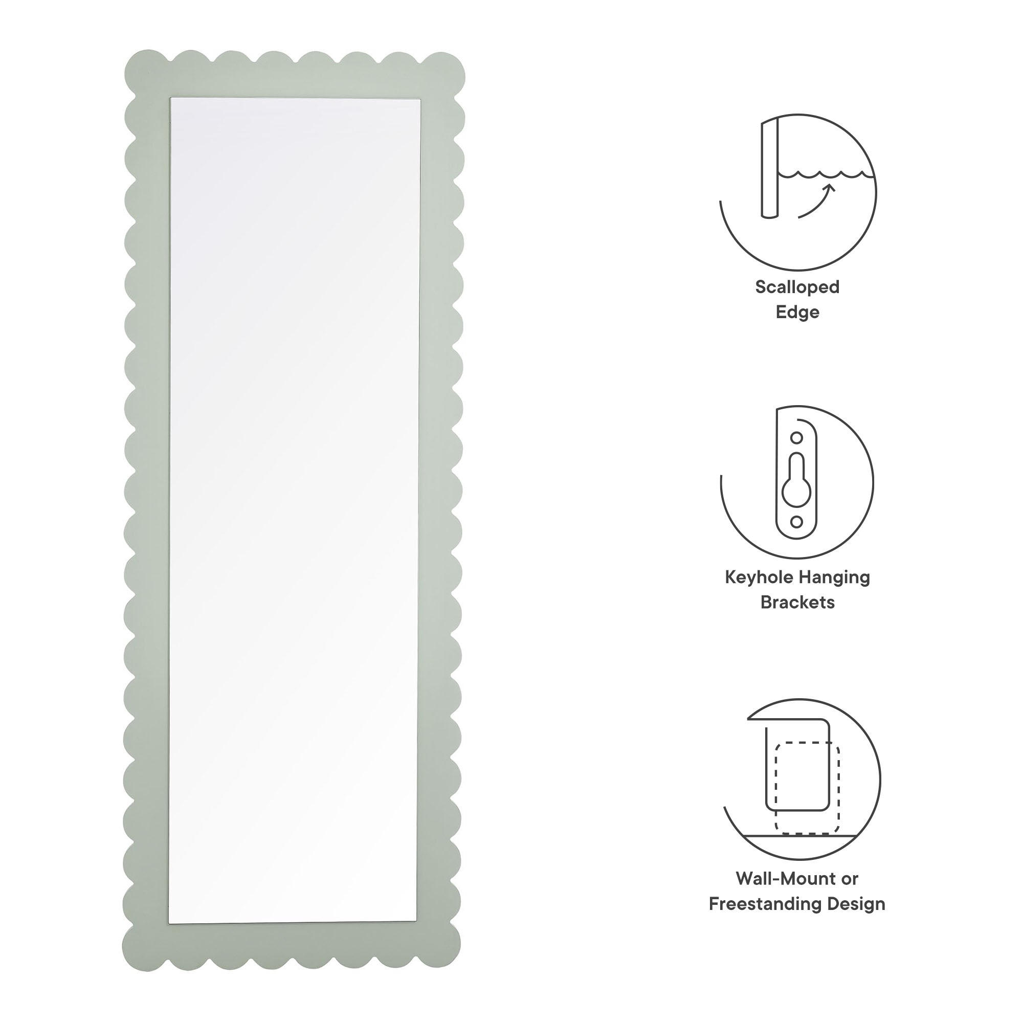 Emmeline Scalloped Rectangle Floor Mirror - Sage