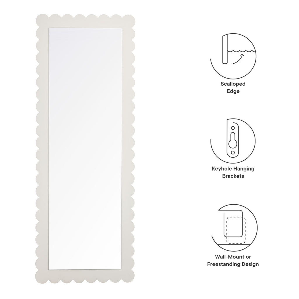 Emmeline Scalloped Rectangle Floor Mirror - White