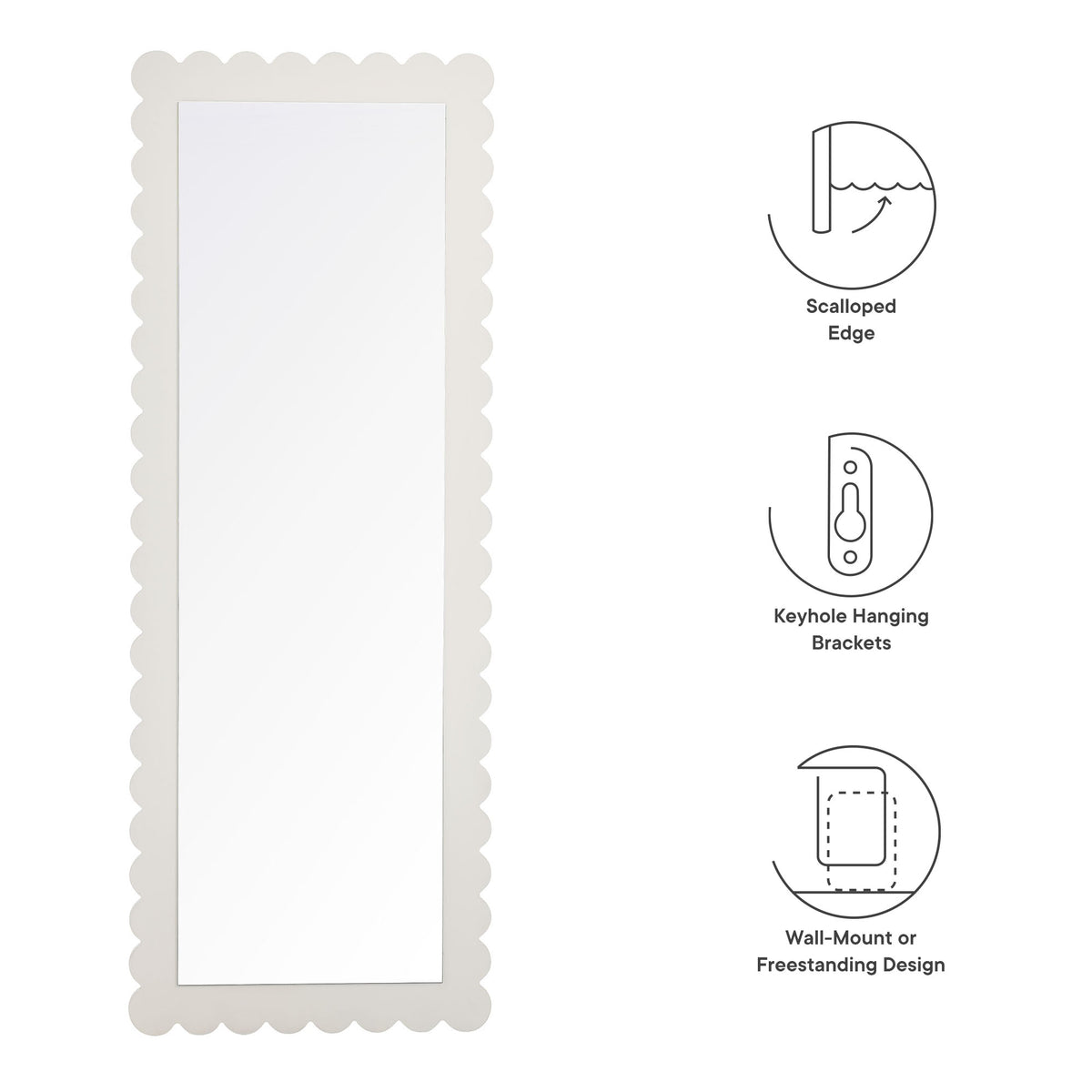 Emmeline Scalloped Rectangle Floor Mirror - White