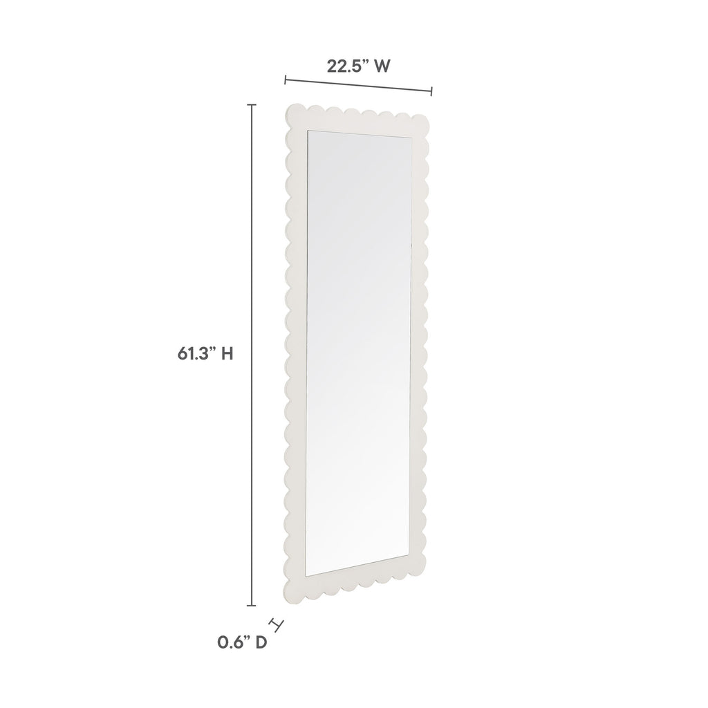 Emmeline Scalloped Rectangle Floor Mirror - White