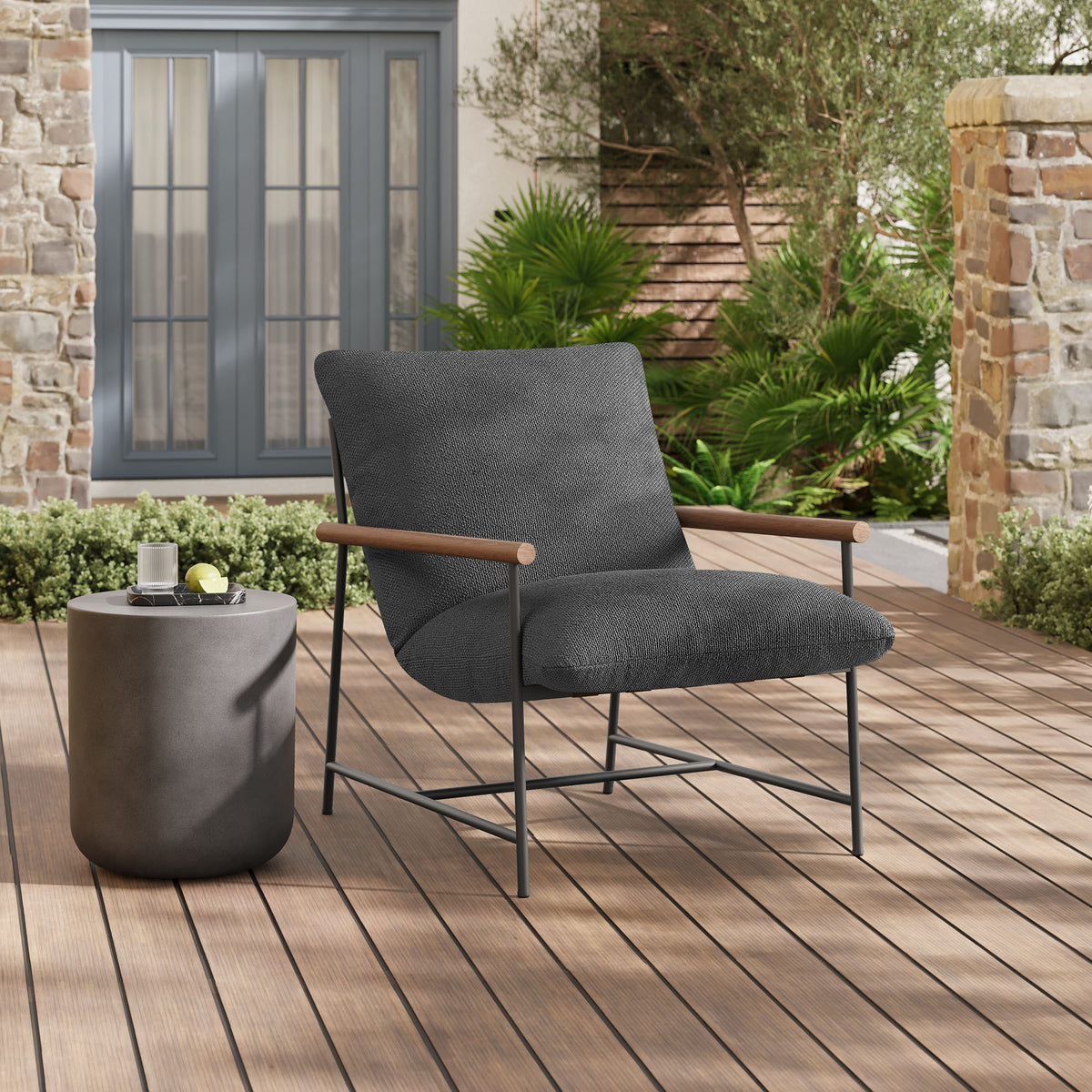 Raya Outdoor Patio Boucle Sling Lounge Chair - Charcoal