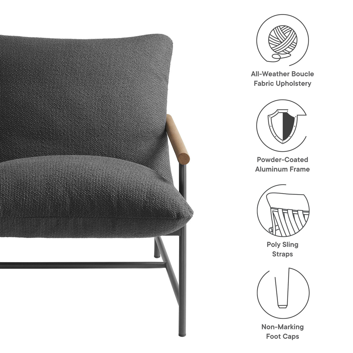 Raya Outdoor Patio Boucle Sling Lounge Chair - Charcoal