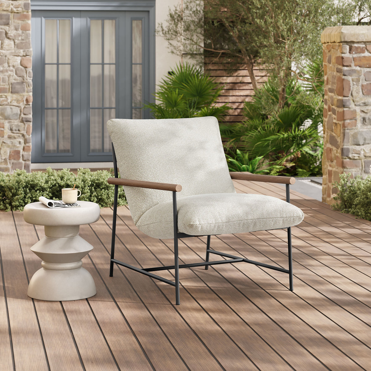 Raya Outdoor Patio Boucle Sling Lounge Chair - Ivory