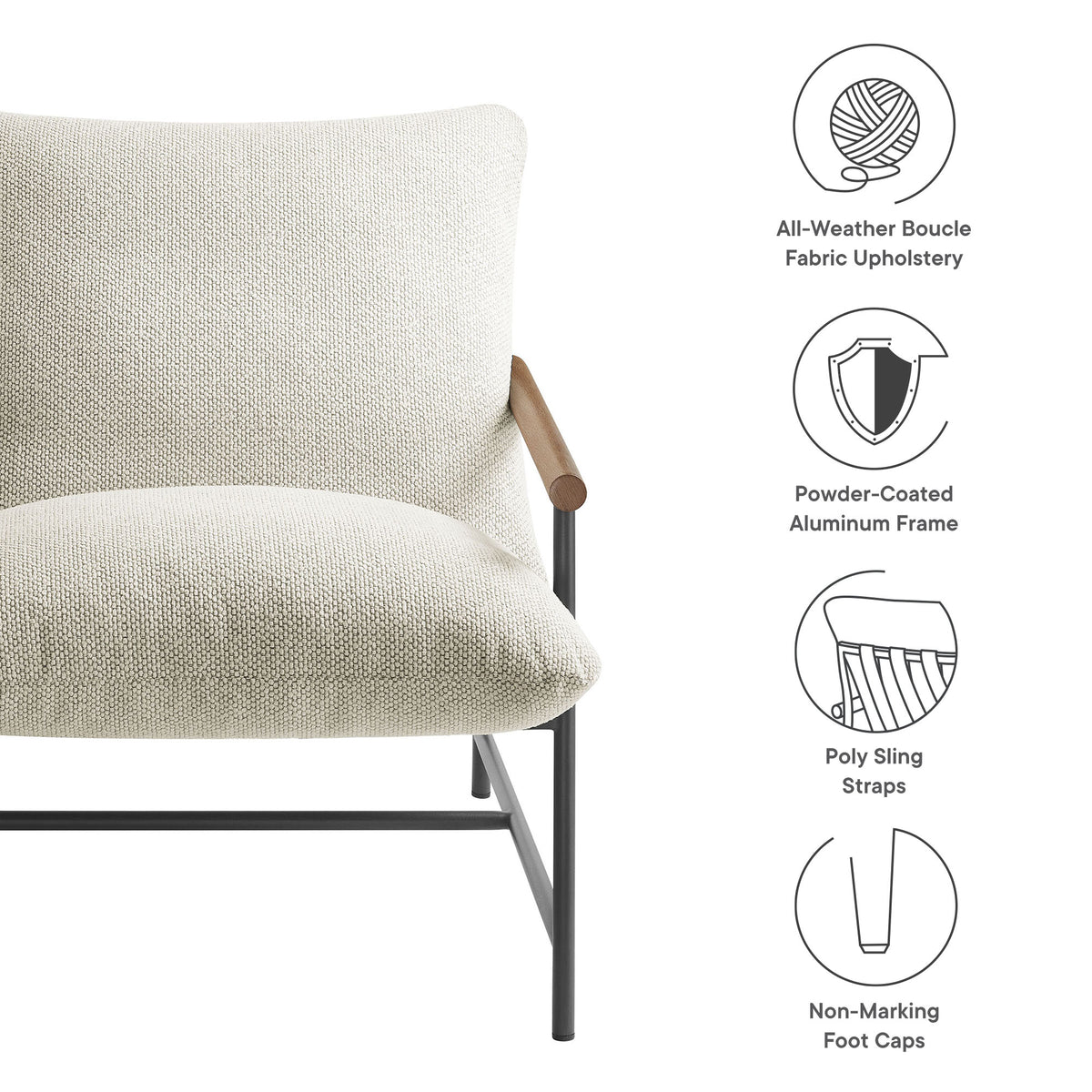 Raya Outdoor Patio Boucle Sling Lounge Chair - Ivory