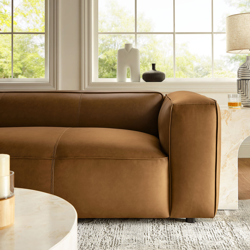 Auren Upholstered Vegan Leather Sofa - Camel
