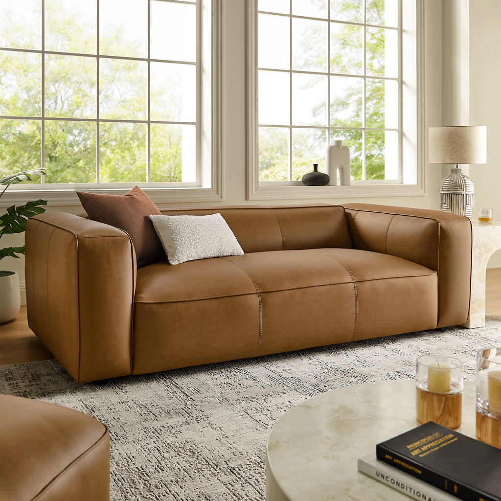 Auren Upholstered Vegan Leather Sofa - Camel
