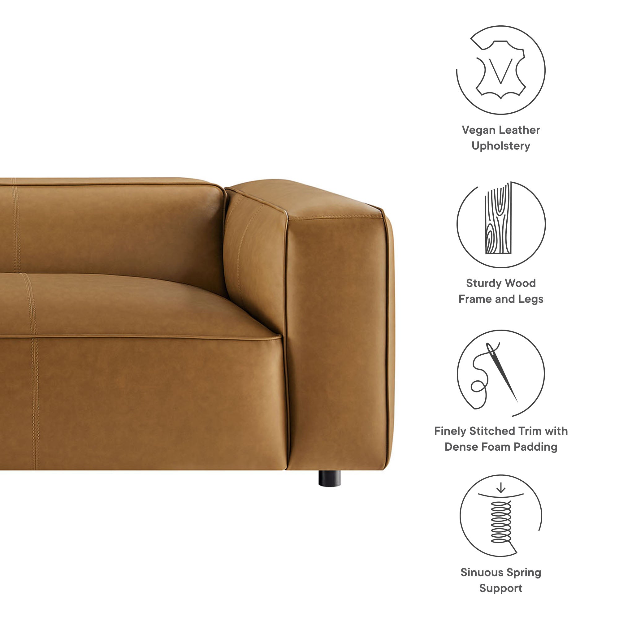 Auren Upholstered Vegan Leather Sofa - Camel