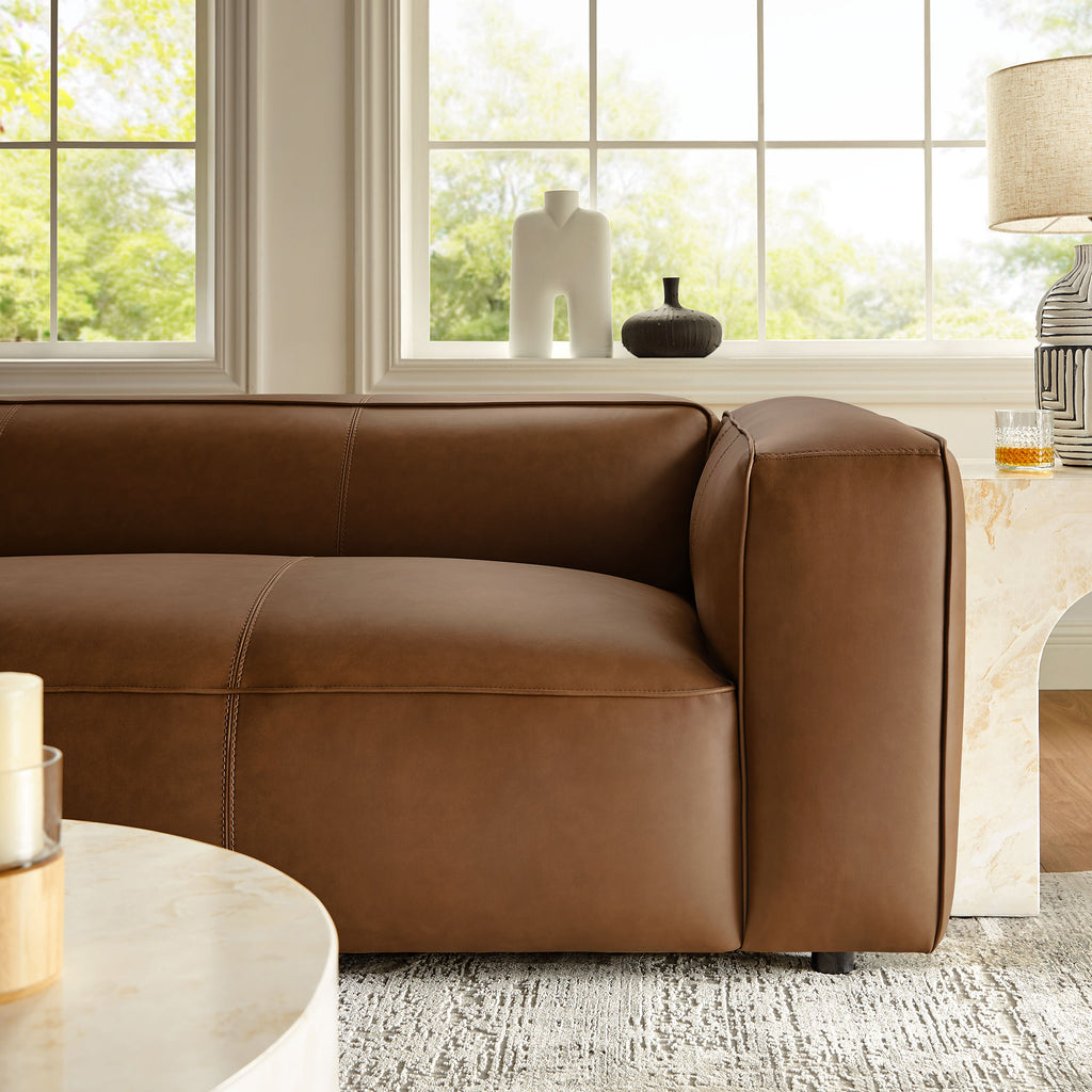 Auren Upholstered Vegan Leather Sofa - Coffee