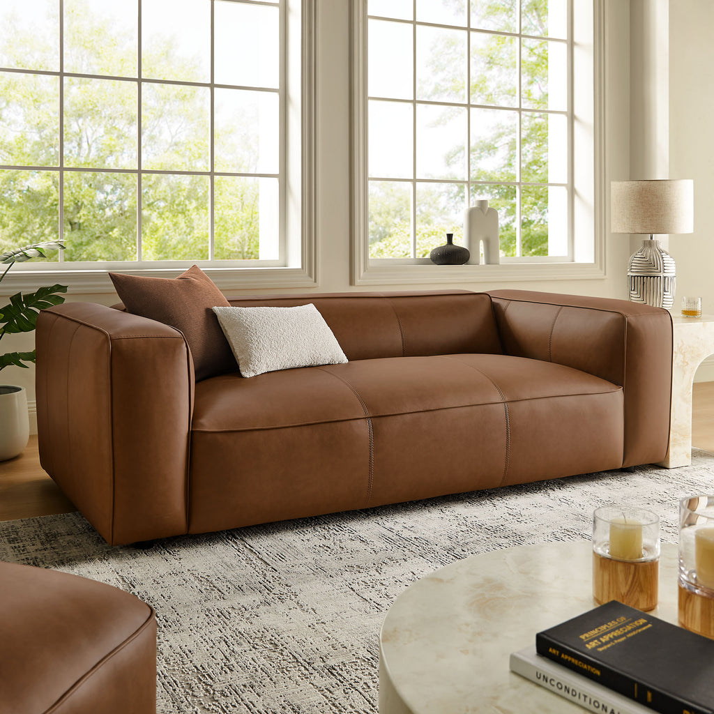 Auren Upholstered Vegan Leather Sofa - Coffee