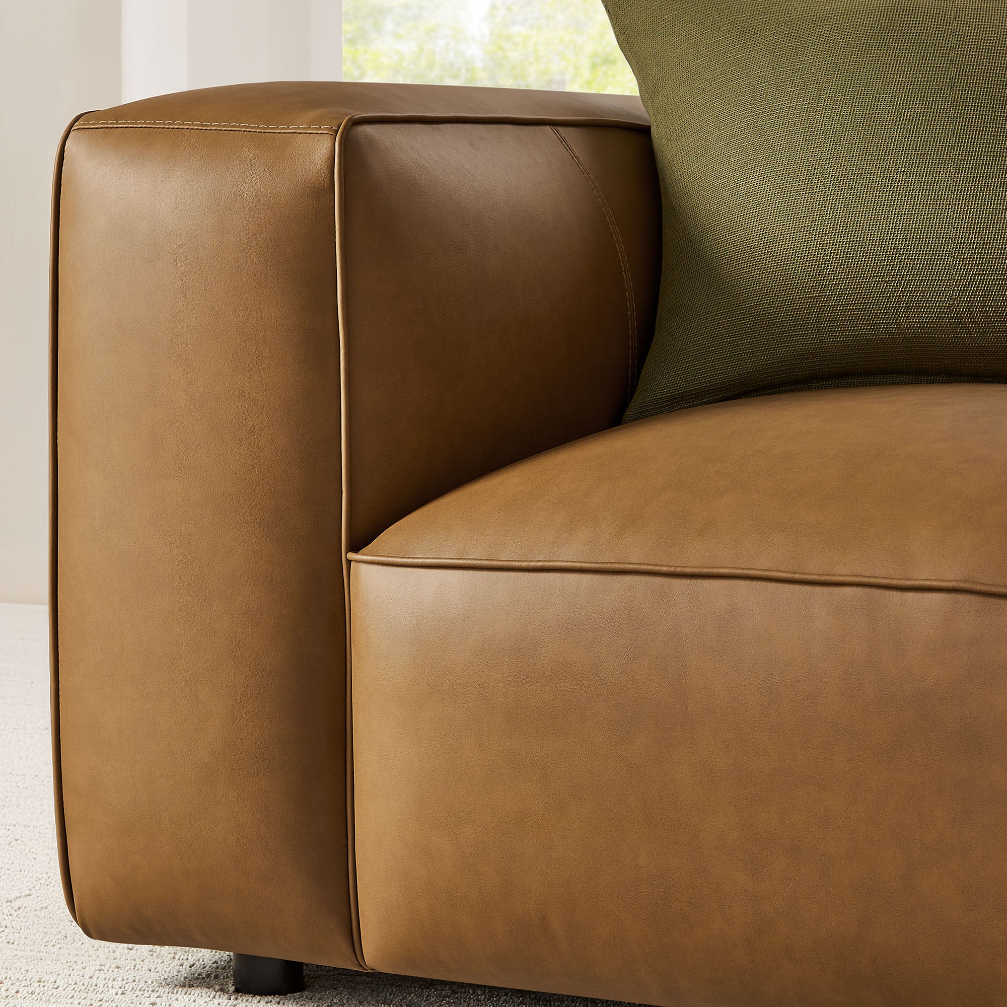Auren Upholstered Vegan Leather Modular Armchair - Camel