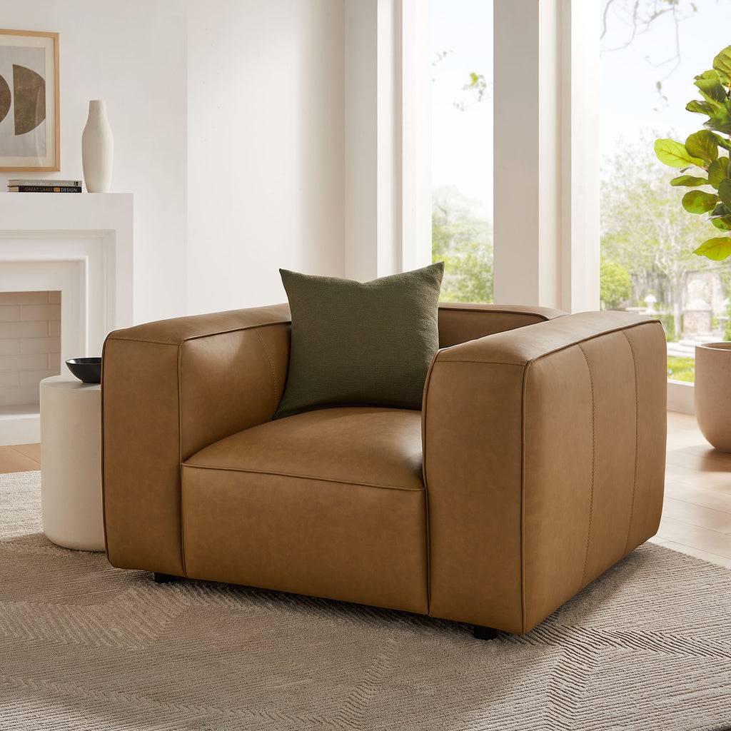 Auren Upholstered Vegan Leather Modular Armchair - Camel
