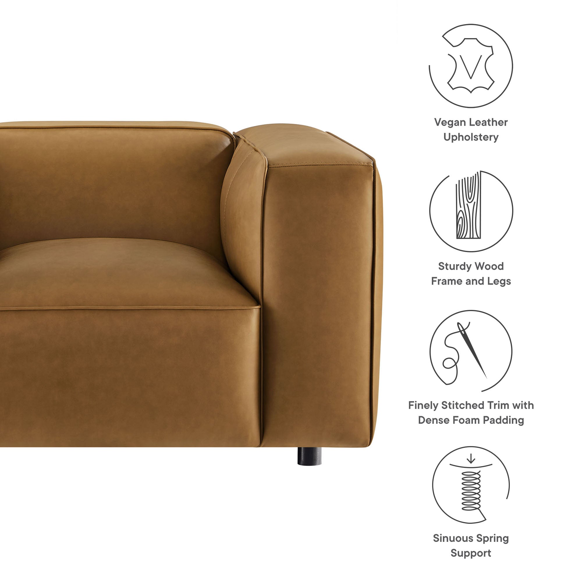 Auren Upholstered Vegan Leather Modular Armchair - Camel