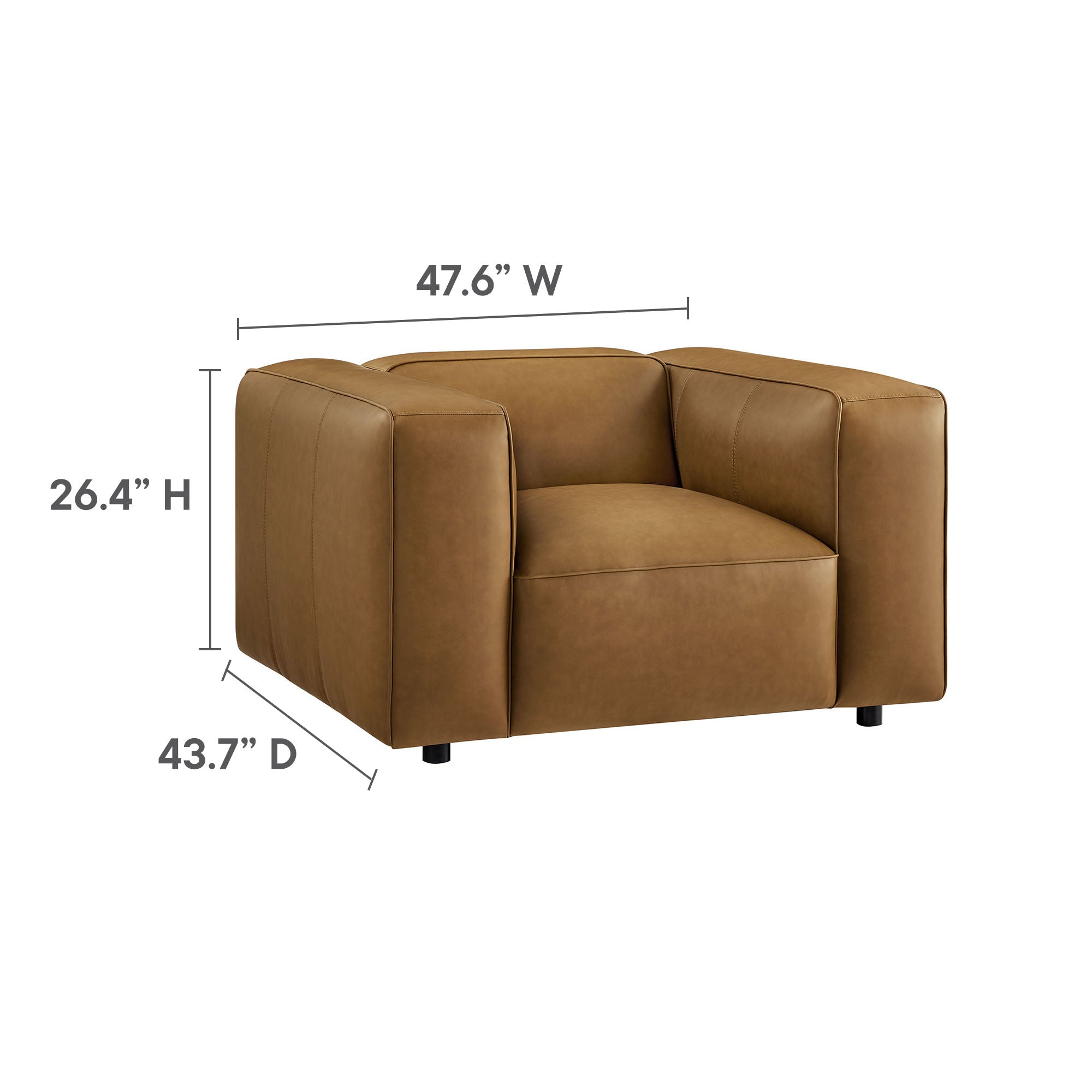 Auren Upholstered Vegan Leather Modular Armchair - Camel