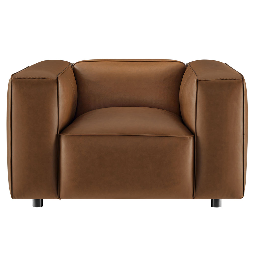 Auren Upholstered Vegan Leather Modular Armchair - Coffee