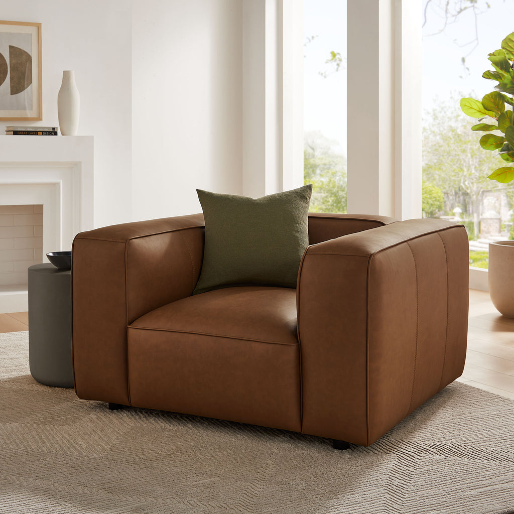 Auren Upholstered Vegan Leather Modular Armchair - Coffee