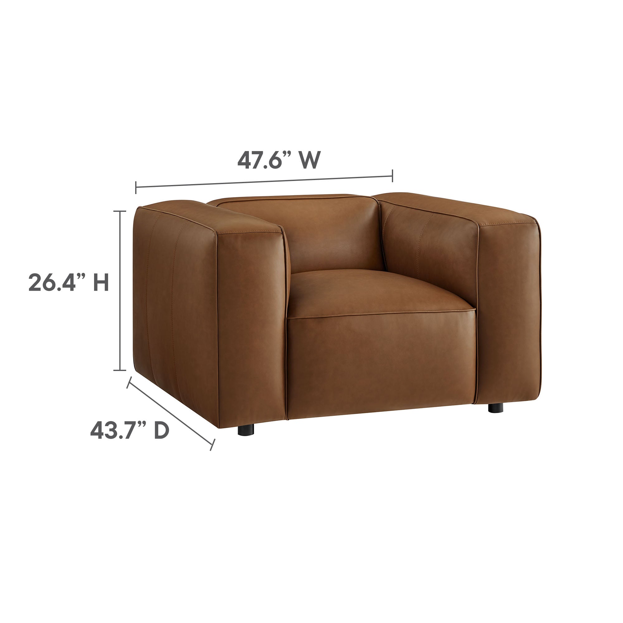 Auren Upholstered Vegan Leather Modular Armchair - Coffee