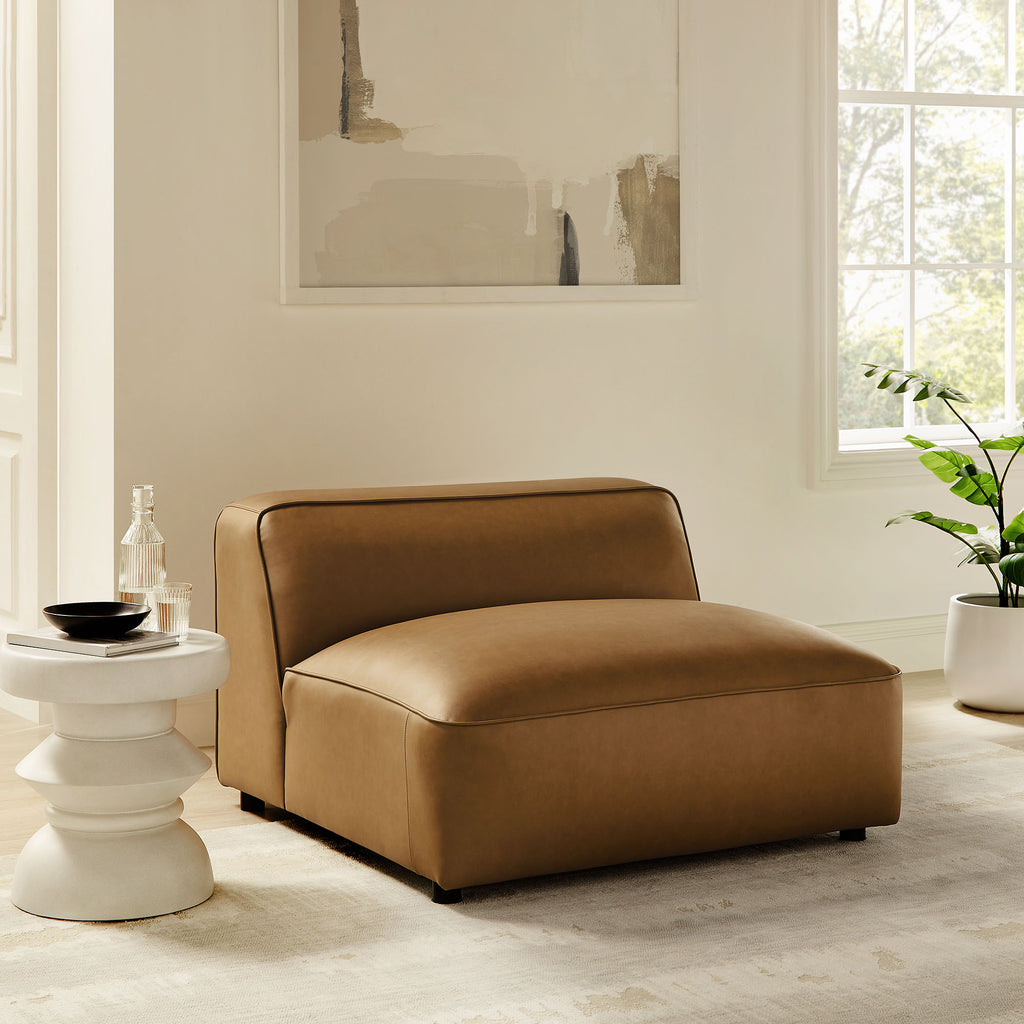 Auren Upholstered Vegan Leather Modular Armless Chair - Camel