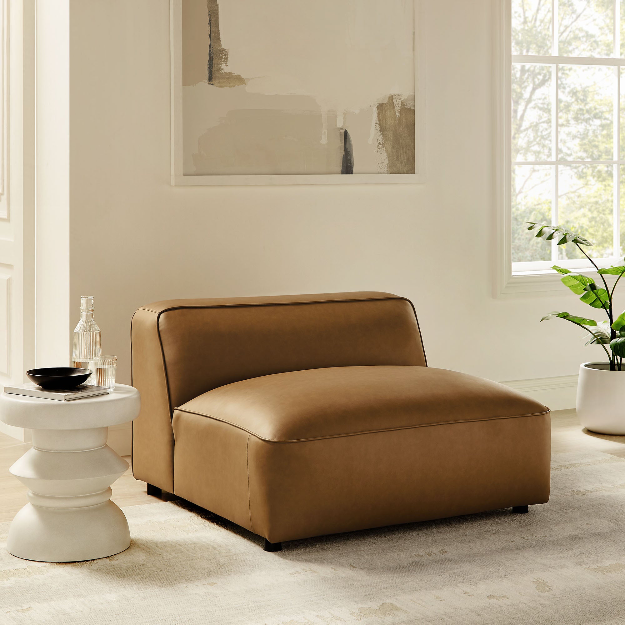 Auren Upholstered Vegan Leather Modular Armless Chair - Camel