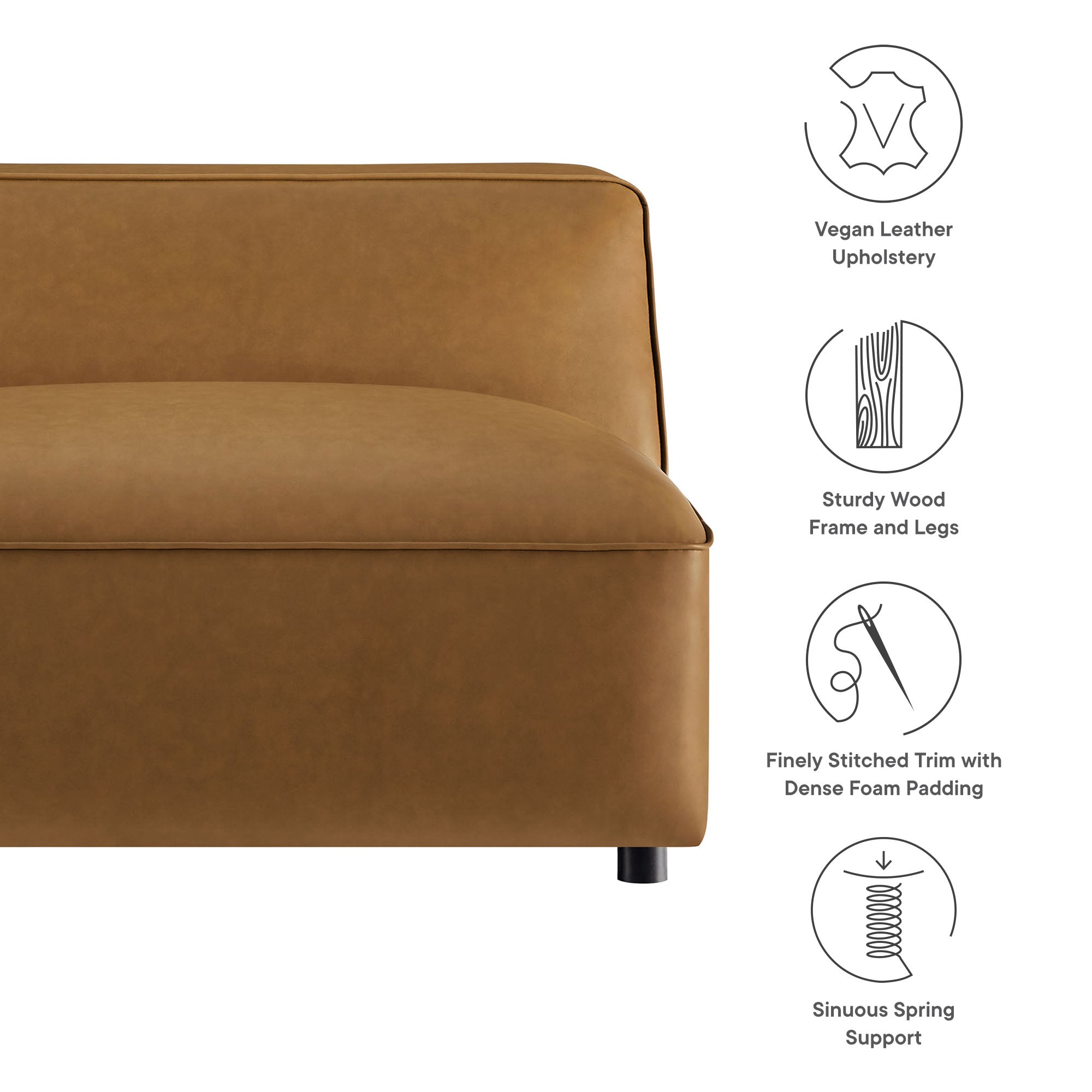 Auren Upholstered Vegan Leather Modular Armless Chair - Camel
